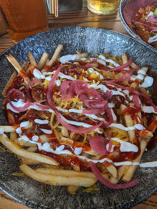 Vegan jackfruit-topped fries at Turing Tap in Manchester