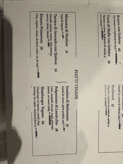 Vegan menu in Romanian  at Il Calcio in Bucharest