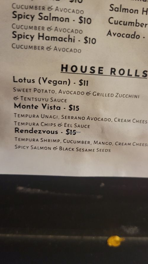 Menu with vegan options at Lotus Lounge in Flagstaff