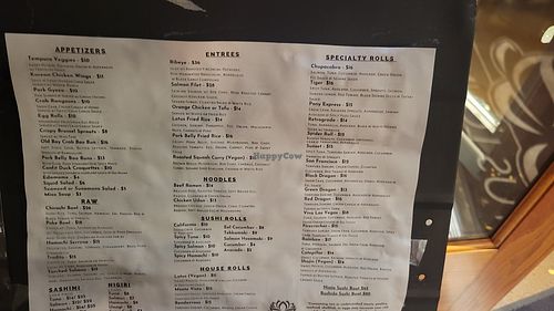 Full menu, vegam options listed throughout at Lotus Lounge in Flagstaff