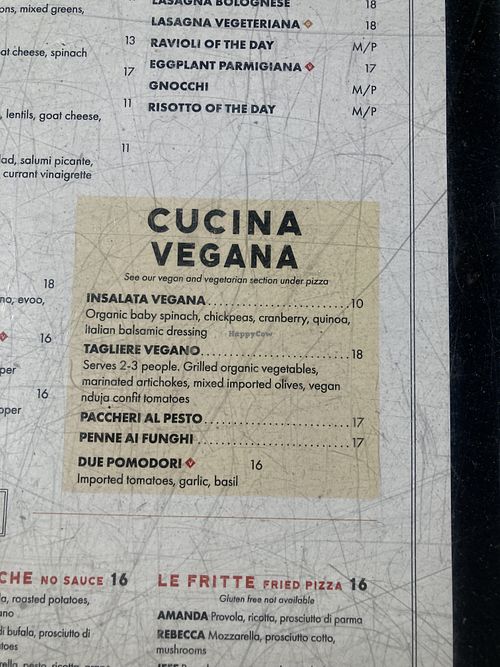 Vegan options at Garage Buona Forchetta in Coronado