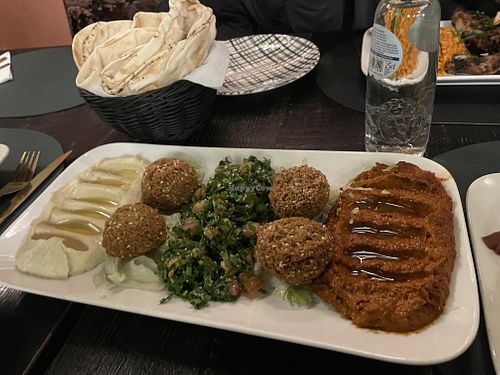 Falafel + hummus + muhammara + taboule  at Châtelaine du Liban in Brussels
