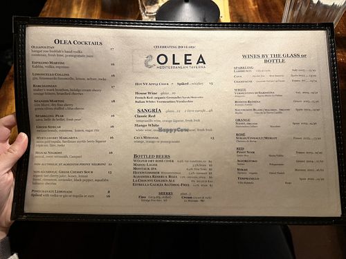Menu  at Olea Mediterranean Taverna in Brooklyn