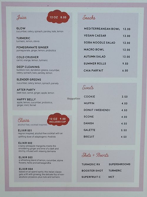 Menu at Superbloom in San Diego