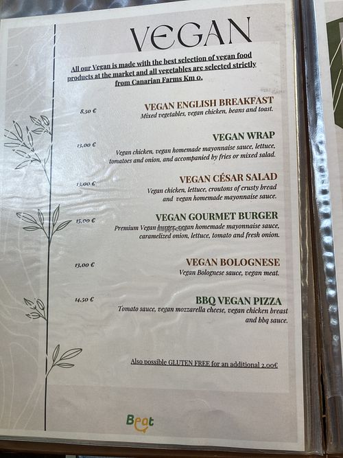 Vegan menu   at Beat in Tenerife