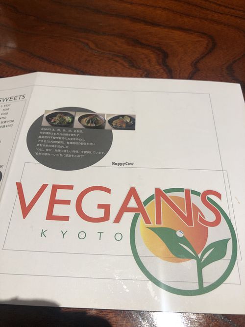 Menu at Vegans Kyoto in Kyoto