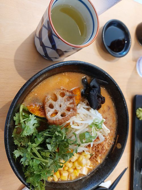 Vegan Ramen and Japanese tea. at Taka Ramen + Sushi in Squamish