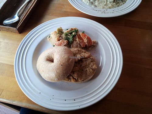 Bagel with hummus, lunch main at Cafe Atl. at Cafe Atl in Osaka