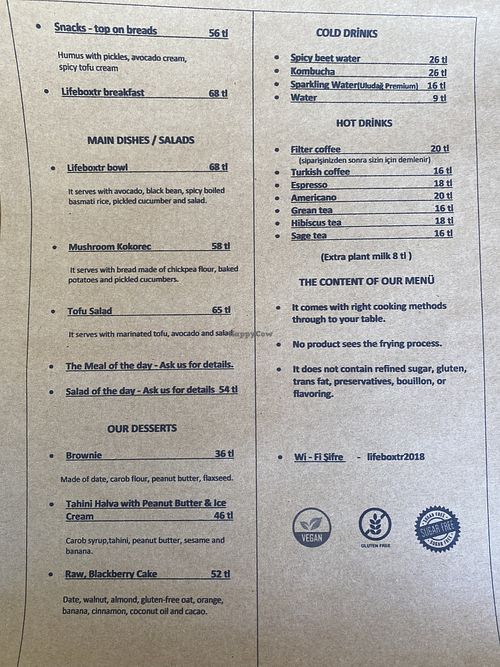 Menu as of April 25, 2022    at Lifeboxtr in Kas