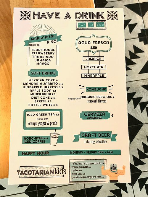 Drinks menu at Tacotarian in Henderson