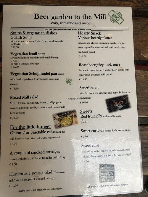 Menu of outdoor restaurant (beer garden) with vegan option at Hotel zur Mühle in Bad Schandau