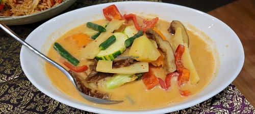 Vegan Pineapple & Lychee curry with mock duck at Thai Redcliffe in Redcliffe