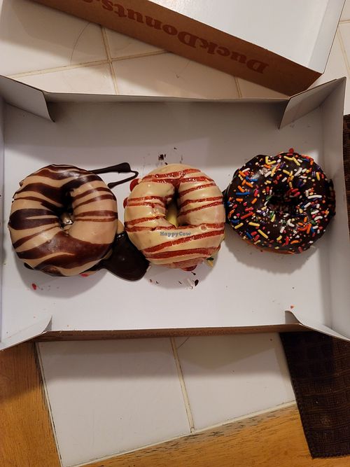 PB paradise, sunrise lemon, chocolate sprinkles at Duck Donuts in Huntington Beach