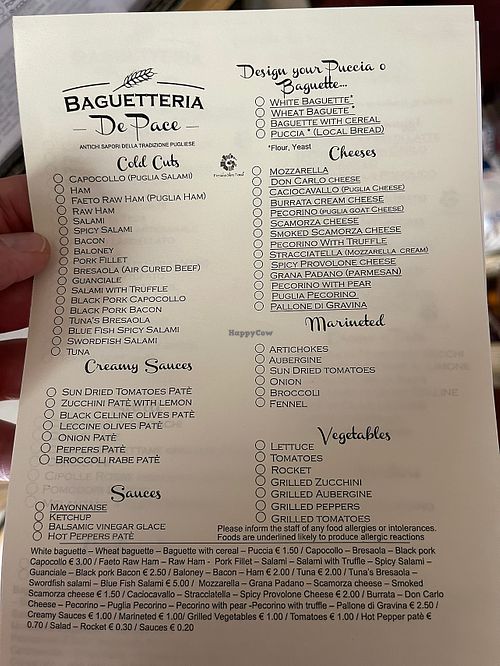 Select items from the “marinated” and the “vegetables" sections  at Baguetteria De Pace in Gallipoli