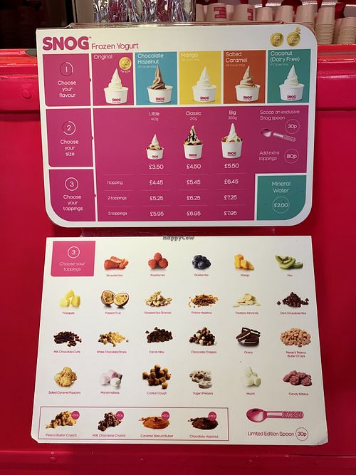 Snog menu at Snog Frozen Yogurt in South East London