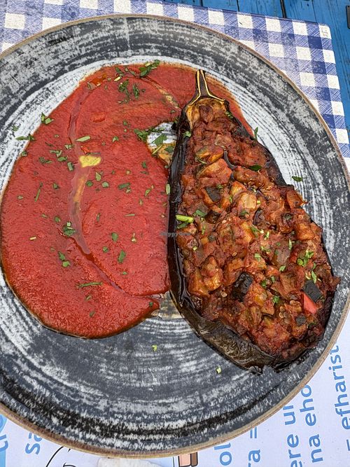 Aubergine with zucchini and peppers  🍆 🫑  at Taverna Sapori Greci in Trieste