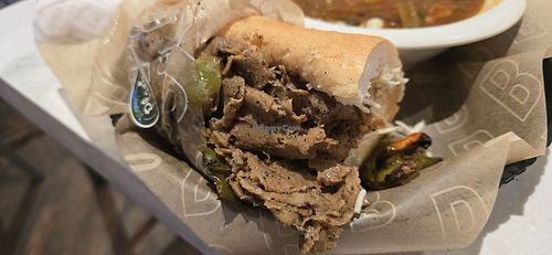 Sweet pepper VEGAN beef sandwich vegan cheese at Buona in Chicago