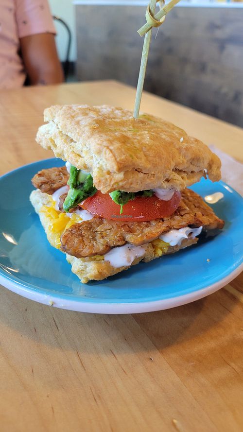 Breakfast sandwich on biscuit at Karma Cream in Gainesville