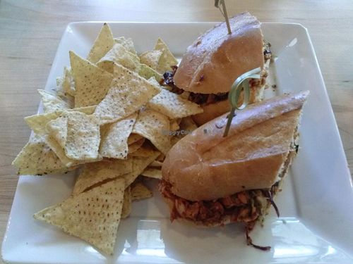 BBQ pork sandwich at Sage Organic Vegan Cafe and KindKreme in Pasadena