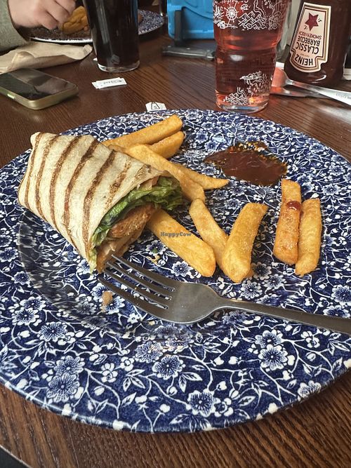 (Half eaten) Quorn nugget wrap and chips  at The Arnold Machin in Newcastle-under-lyme