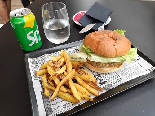 Falafel burger with fries at Soul Kitchen in 