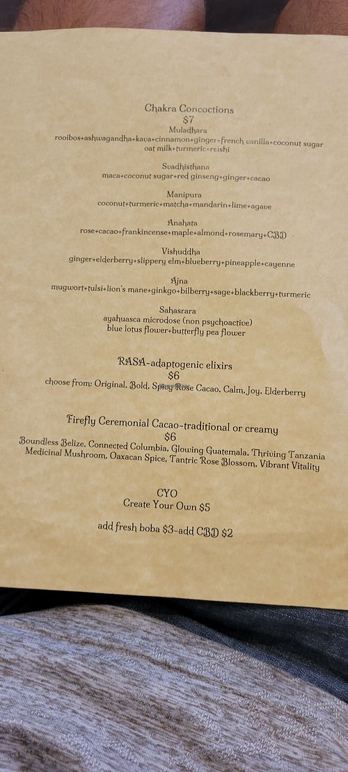 Drink Menu at Potion Tea & Bakery in Flagstaff