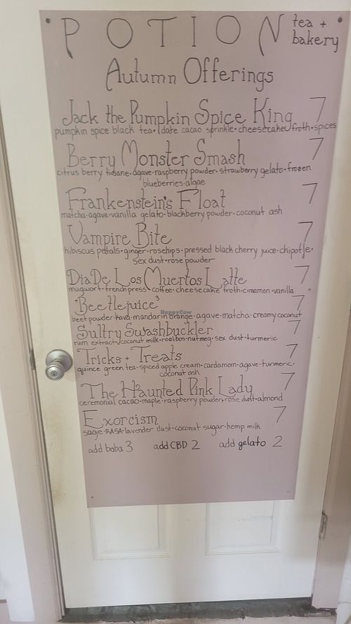 Autumn menu at Potion Tea & Bakery in Flagstaff