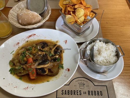 Seitan dish that is part of their regular menu at Sabores ao Rubro in Tomar