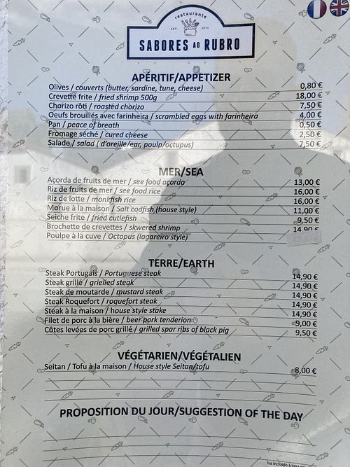 Menu at Sabores ao Rubro in Tomar