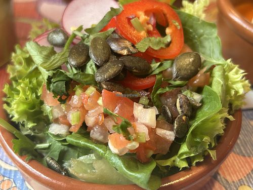 Salad and salsa   at La Papaya in Poznan