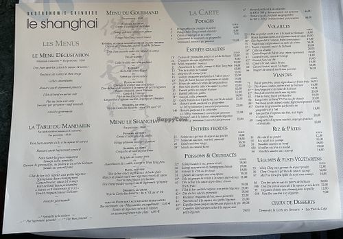 Menu (fr) as of 28 Apr 2023  at Le Shanghai in Liege