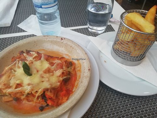 Lasagna and chips at Louro & Salsa in Albufeira