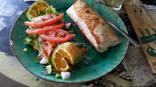 Vegetarian burrito (no cheese) with a salad at Soda Sánchez in Quepos