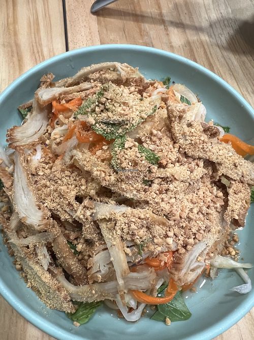 Papaya salad with saiten chicken  at The Kind Bowl - Northpoint City in North Singapore