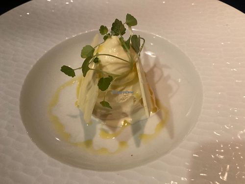 Dessert of passion fruit ice, coffee ice and white chocolate at Le Jardin in Utrecht