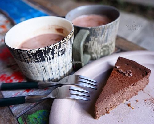 Vegan chocolate mouse cake and soy hot chocolates. at Le Coccole in Osaka