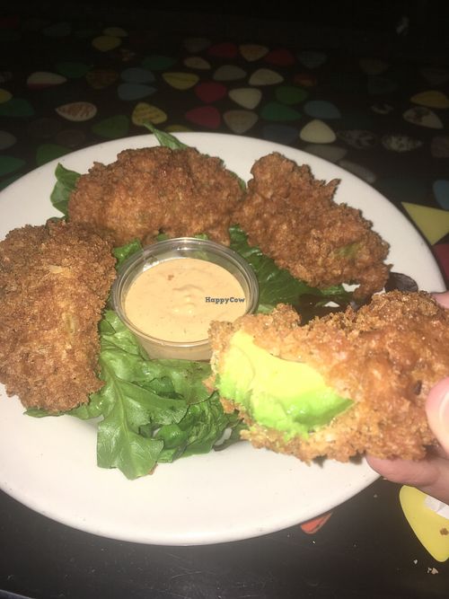 VEGAN deep fried avocado with spicy dipsauce. at Lager House in Detroit