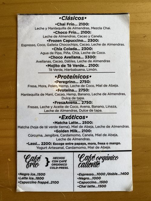 Menu at El Buho Vegetariano in San Jose