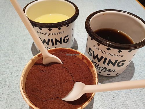 Vegan tiramisu, and swing lemonade, and cola at Swing Kitchen in Innsbruck