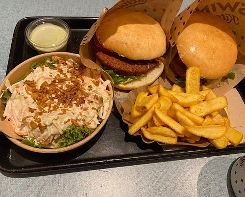 Burgers & coleslaw  at Swing Kitchen in Innsbruck