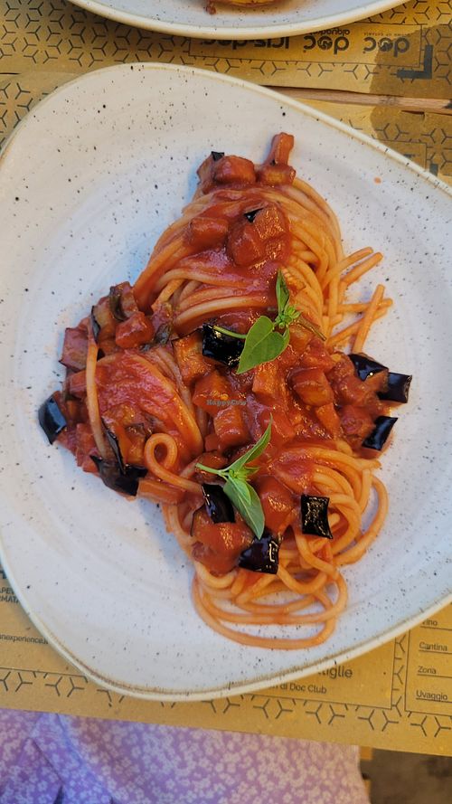 Pasta Norma without the cheese makes it vegan at DOC in Catania