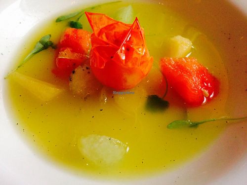 Start- Yellow watermelon soup at Elizabeth's in Washington