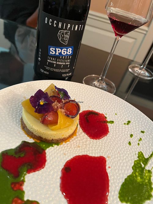 purple bell pepper sofrita, vegan cheese, nightshade plum sauce, yellow beet confit  at Elizabeth's in Washington