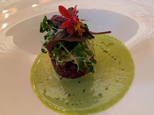 Rainbow Moon
-	beet tartare, fermented almond cheese, buddha’s hand citrus, cream of tarragon & rosewater
 at Elizabeth's in Washington