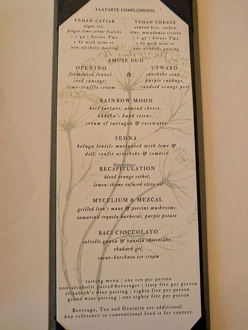 Menu at Elizabeth's in Washington