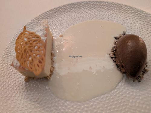 Baci Cioccolato
-	calvillo guava & vanilla cheesecake, rhubarb gel, shaved macadamia, almond, cacao-horchata ice cream
 at Elizabeth's in Washington