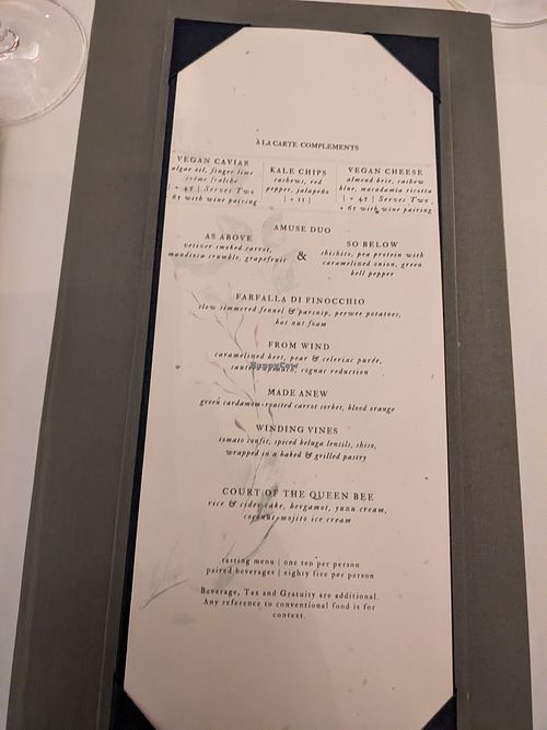 Older menu at Elizabeth's in Washington