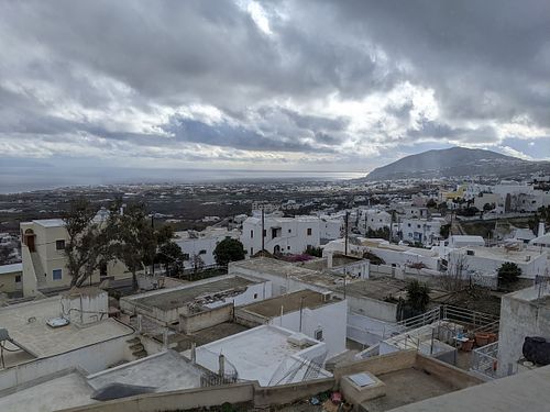 East sea views on a cloudy day at Mod Santorini in Santorini
