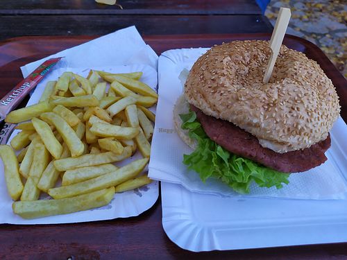 Vegan burger and fries 🍔🍟 at Bistro Hladovina in Plitvicka Jezera