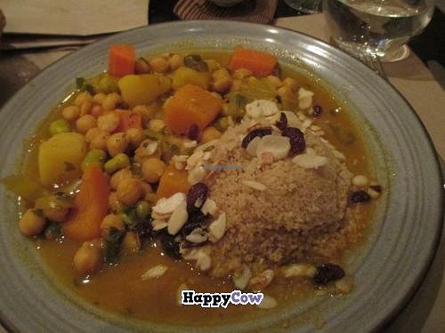 Moroccan stew with cous cous. at Cocina Vegetariana Internacional in Madrid